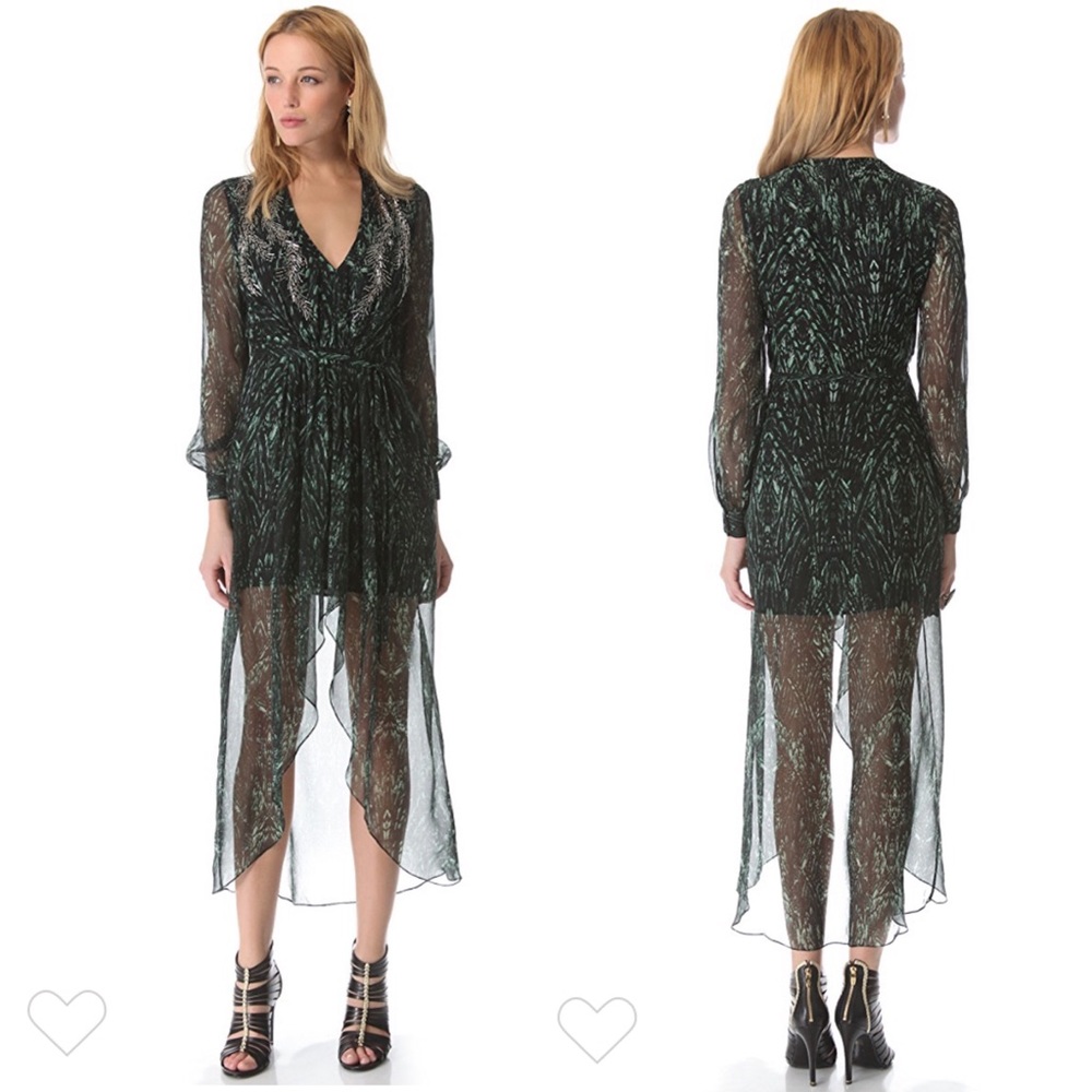 Haute Hippie Green Silk Beaded Hi Low Gown XS